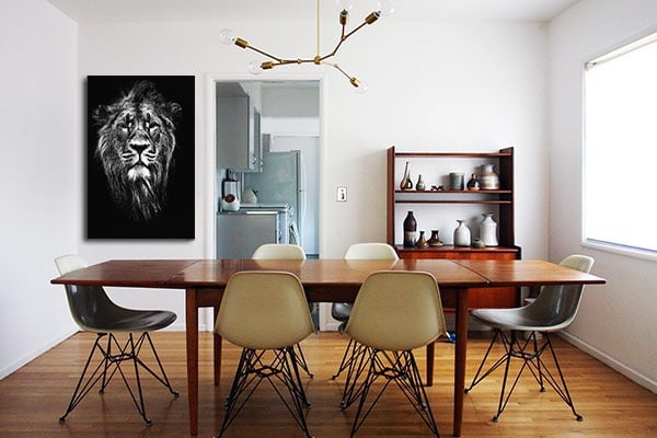 Modern table photo of black and white lion