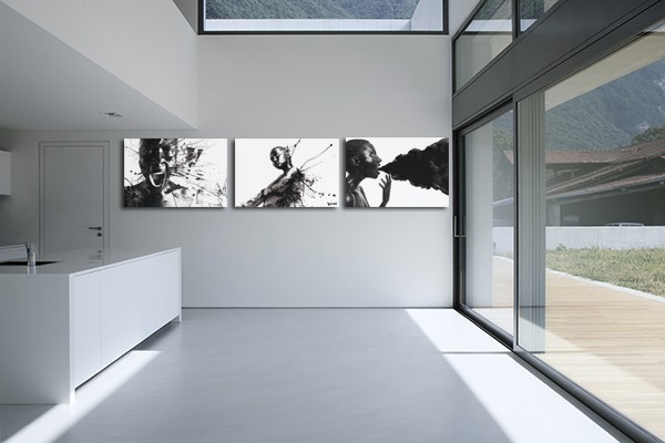 Tripych canvas contemporary art in black and white