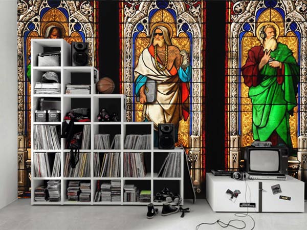 Rapper of original wallpaper in colored glass